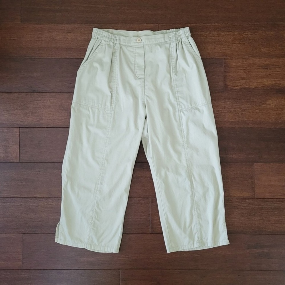 Vtg C.D. Sport Pleated Straight Leg High Rise Cotton Capri Pants Women's L Beige